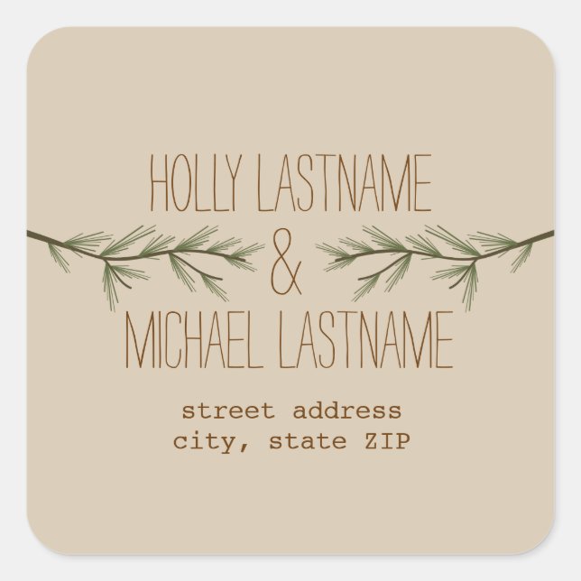 Carré Sticker d'adresse des branches à feuillage persist (Devant)