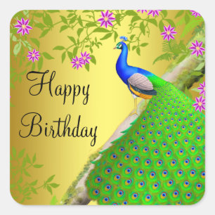 Carré Sticker d'anniversaire Royal Blue Peacock