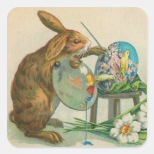 Carré Sticker d'art lapin de Pâques vintage