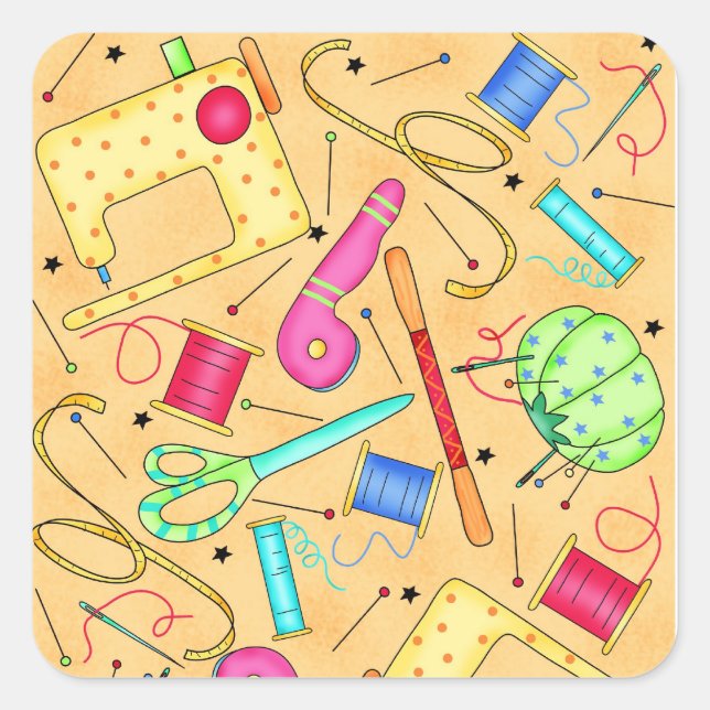 Carré Sticker d'art pour les notes de couture jaune (Devant)