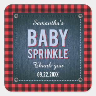 Carré Sticker de Baby shower Lumberjack Plaid et Jean