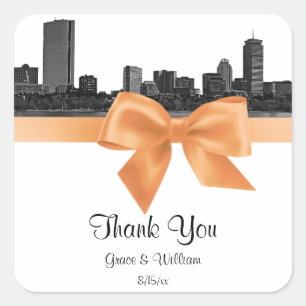 Carré Sticker de balise BW Peach Etched Boston Skyline