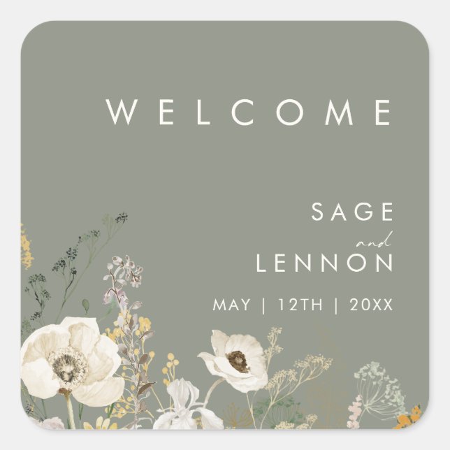 Carré Sticker de bienvenue pour Mariage de Fleur sauvage (Devant)