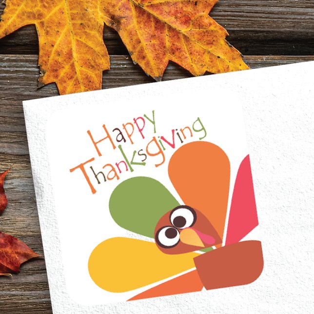 Carré Sticker de Bon thanksgiving de Turquie coloré mign (Créateur téléchargé)