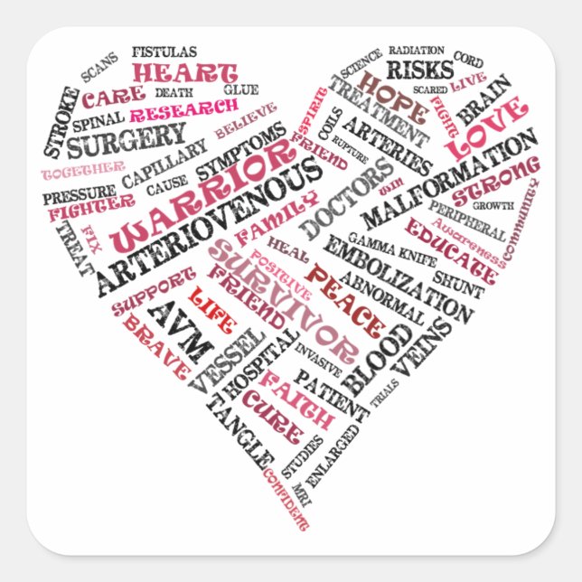 Carré Sticker de coeur pour mot malformation artérielle (Devant)