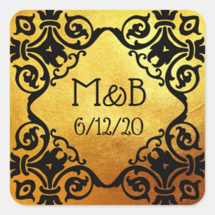 Carré Sticker de date initiale du Mariage Gold personnal