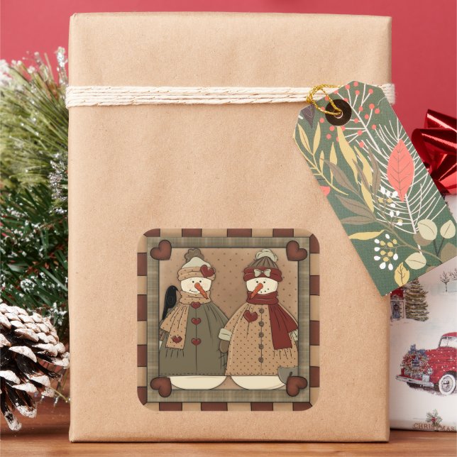 Carré sticker de dessin animé Noël Snowman (vacances)