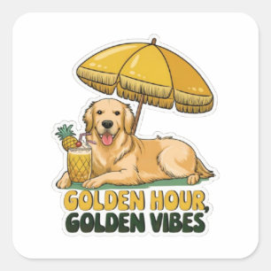 Carré Sticker de Dog Beach   Golden Retriever avec Pina