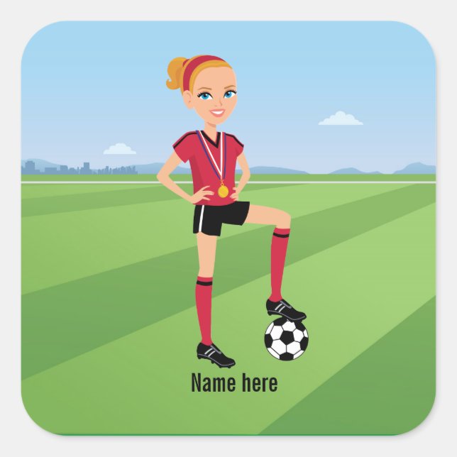 Carré Sticker de jeu de soccer pour fille (Devant)