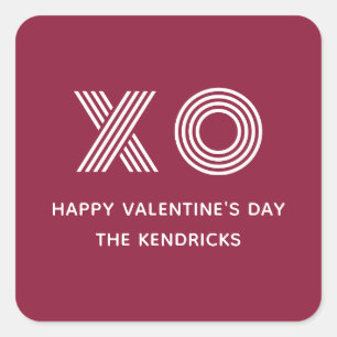Carré Sticker de la Saint Valentin XO Bold - Canneberge