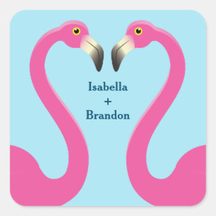 Carré Sticker de mariage Blue Flamant rose Beach