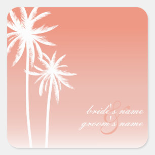 Carré Sticker de mariage de plage Coral Ombré Palm Trees