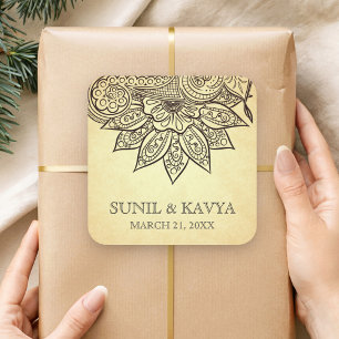 Carré Sticker de mariage indien Mehendi Henna vintage