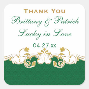 Carré Sticker de mariage préféré, vert, blanc, manuscrit