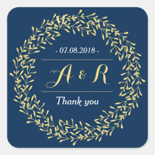 Carré Sticker de Merci Mariage de Feuille vintage