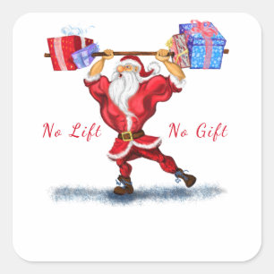 Carré Sticker de Noël Bodybuilder Père Noël avec cadeaux