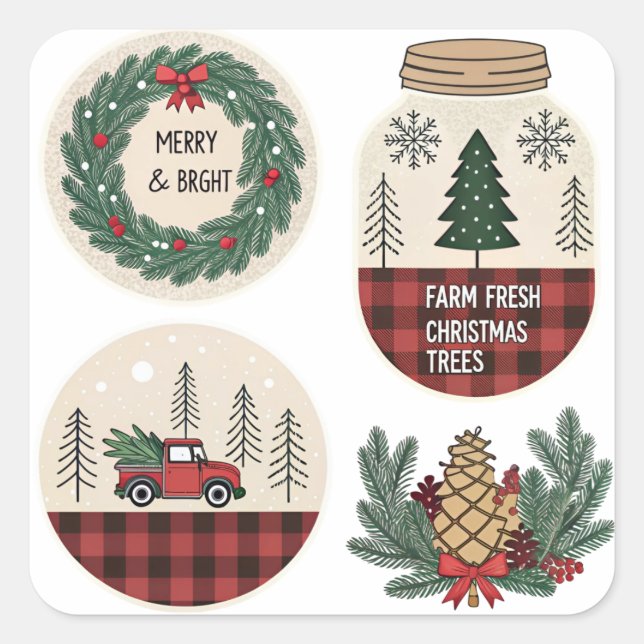 Carré Sticker de Noël de la ferme - Vacances rustiques (Devant)