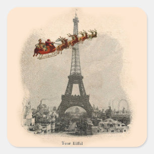 Carré Sticker de Noël de Père Noël vintage sur Paris