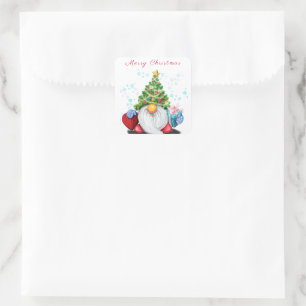 Carré Sticker de Noël mignonne Gnome avec cadeaux