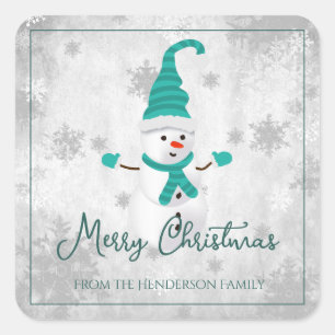 Carré Sticker de Noël turquoise Snowman