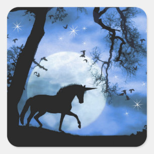 Carré Sticker de nuit de la licorne et de la lune