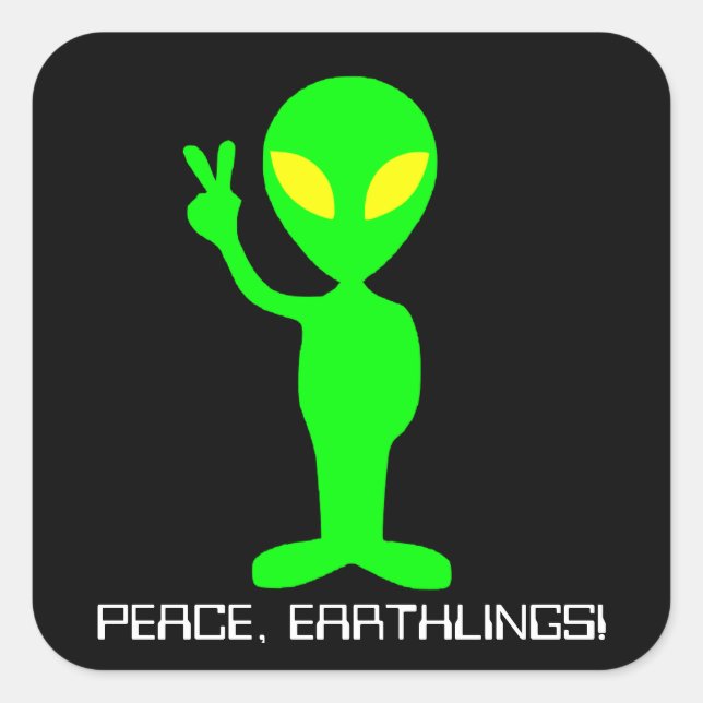 Carré Sticker de paix Alien en vert/noir (Devant)