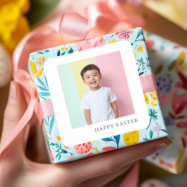 Carré Sticker de Pâques heureux personnalisé avec photo (Créateur téléchargé)