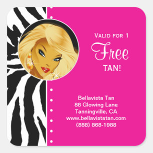 Carré Sticker de salon de bronzage rose Zebra Blonde fem