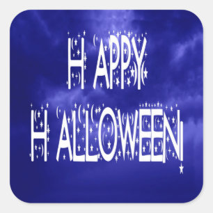 Carré Sticker de texte Halloween bleu nuit