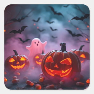 Carré Sticker d'Halloween ultime Fantômes et Citrouille