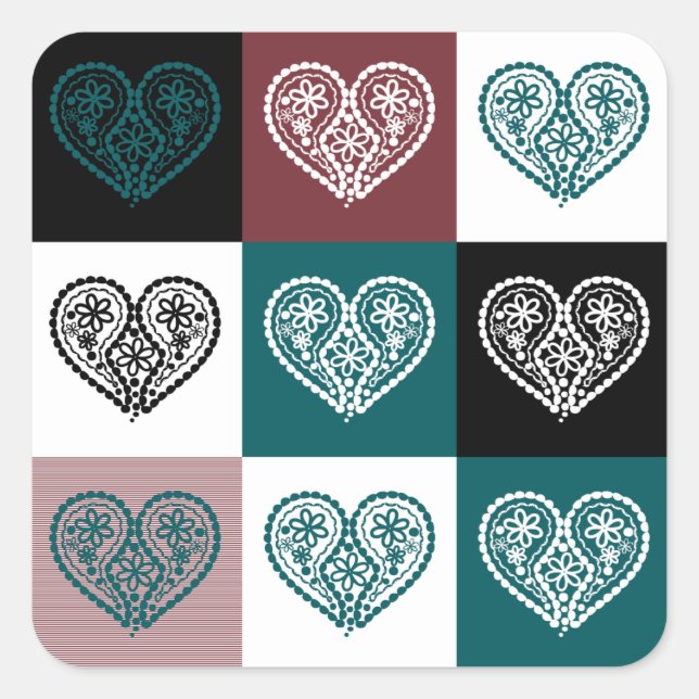 Carré Sticker en forme de coeur floral (Devant)