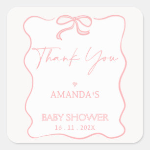 Carré Sticker en Merci de Baby shower rose moderne pour 