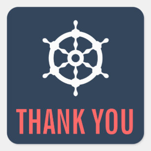 Carré Sticker en Merci nautique bleu marine et corail