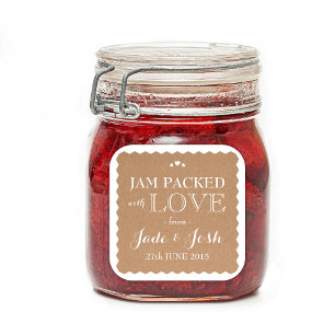 Carré Sticker en papier Kraft Coeurs mariage Favor Jam J