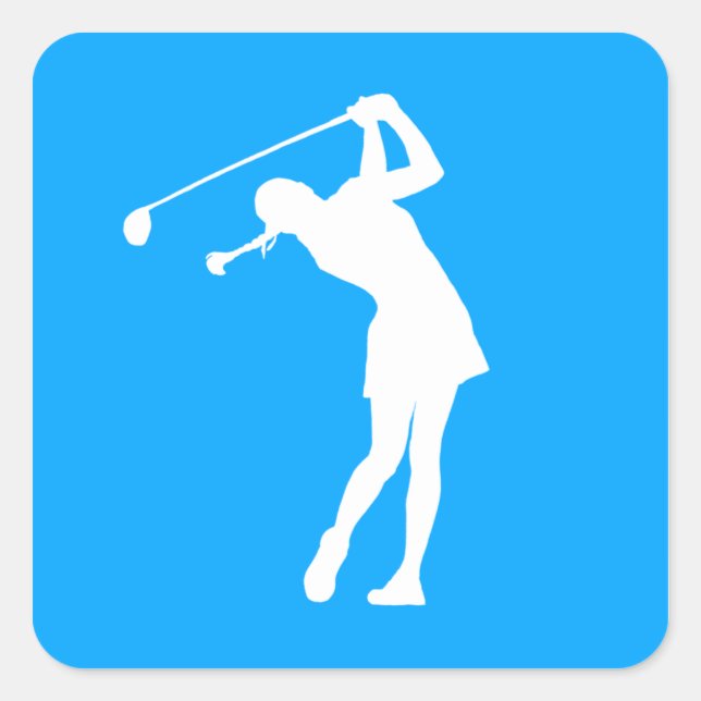 Carré Sticker en silhouette Lady Golfer Bleu (Devant)