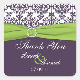 Carré Sticker Faveur Lime et Purple Mariage damassé