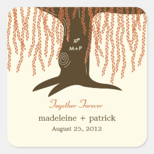 Carré Sticker Faveur Mariage de automne Willow Tree