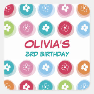 Carré Sticker Fille Anniversaire Fille Dots Couleur Fuzz