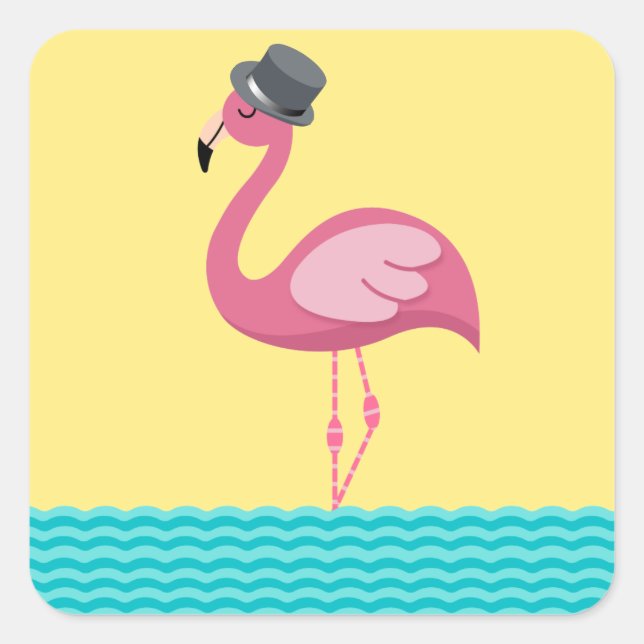 Carré Sticker Flamant rose Top Hat (Devant)