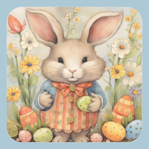 Carré Sticker floral moelleux lapin de Pâques aux couleu