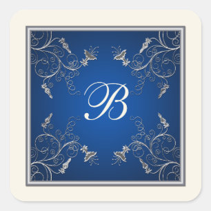 Carré Sticker floral Monogram Navy, Ivory et Silver