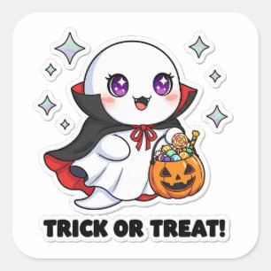 Carré Sticker Ghost Kawaii - Joli Fantôme Halloween avec
