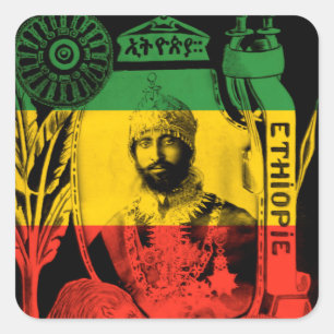 Carré Sticker Haile Selassie Rouge Or Vert Rasta
