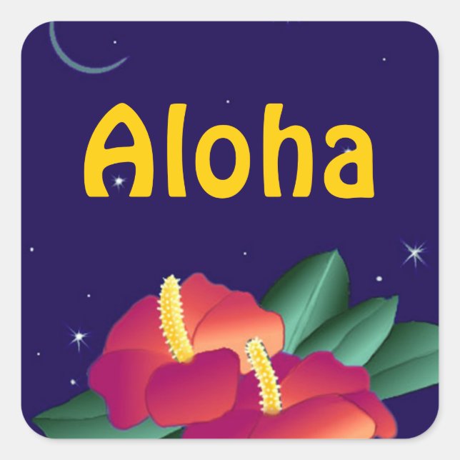 Carré Sticker Hawaiian Night Stars Hibiscus Aloha (Devant)