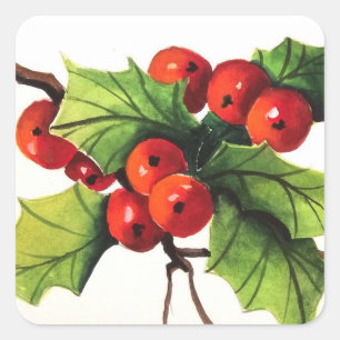 Carré Sticker Holly Berry Branch