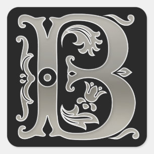 Carré Sticker initial B majuscule en argent