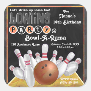Carré Sticker Invitation de l'Orange Bowling Party