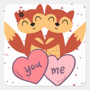 Carré Sticker Jour Couple Valentines Couple Fox mignonne