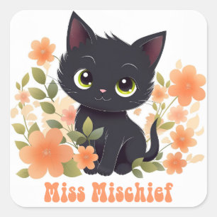 Carré Sticker Kawaii Chibi noir mignon