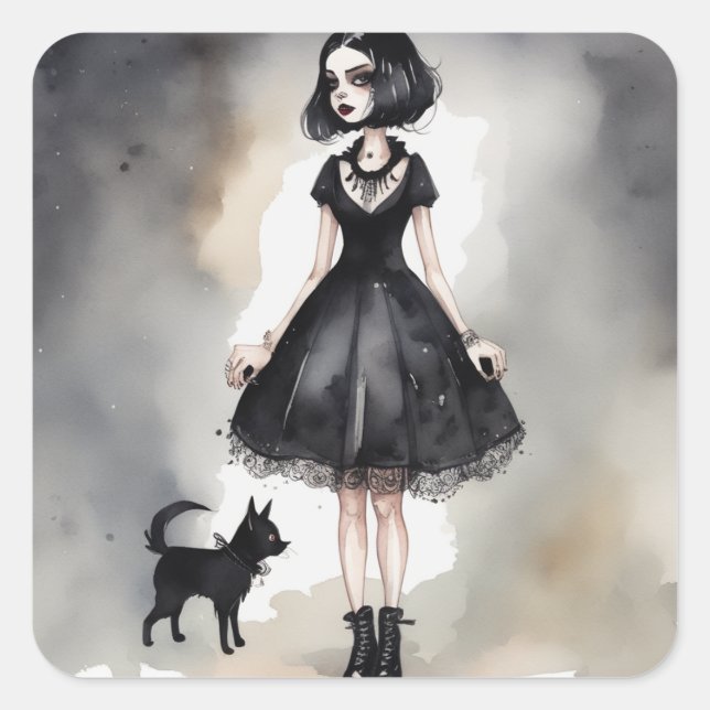 Carré Sticker LBD gothique pour élégance sombre (Devant)
